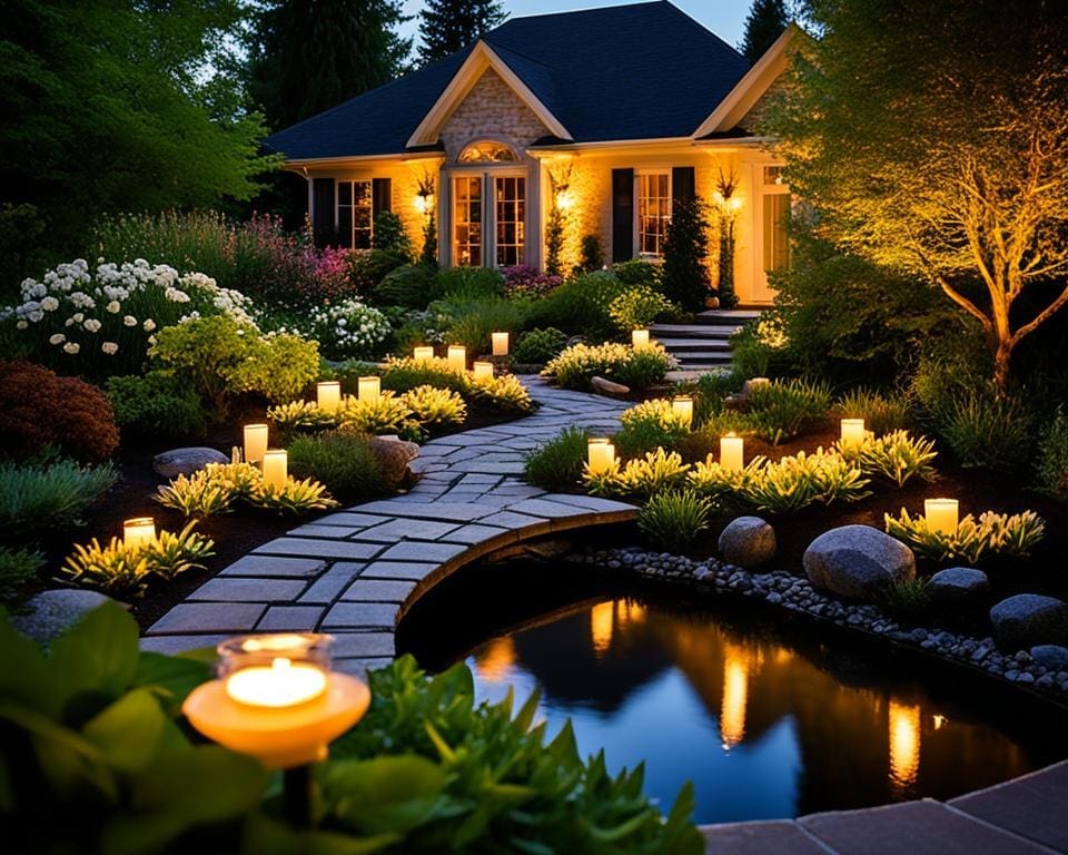 Outdoor Candles enhancing Garden Ambiance