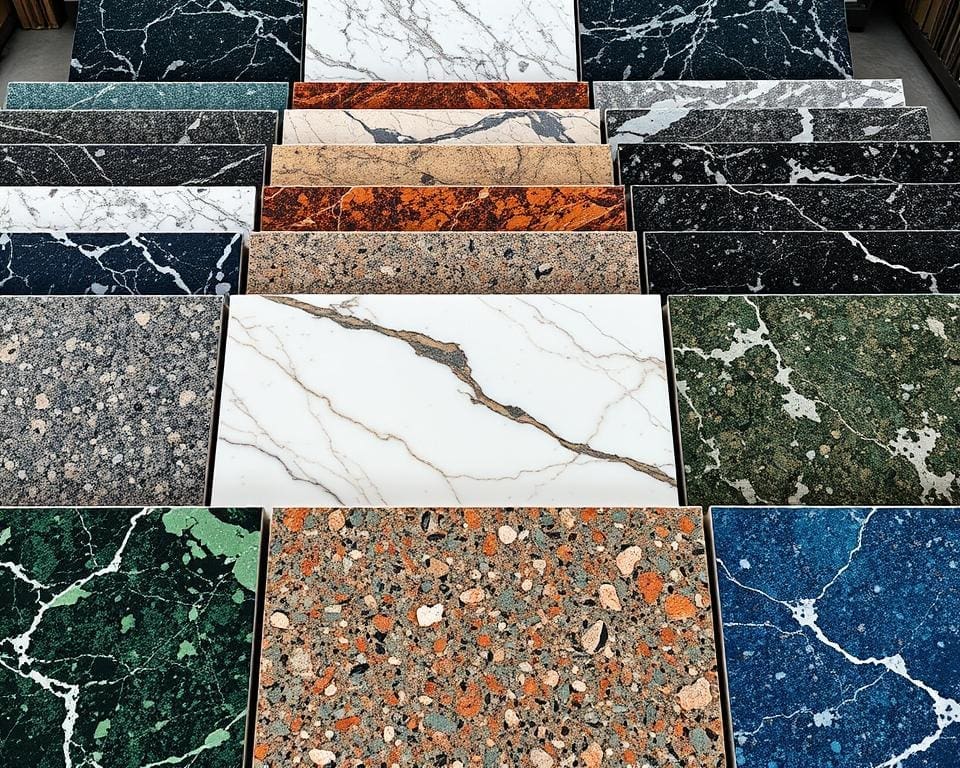 Granite worktop showcasing variety of granite colours