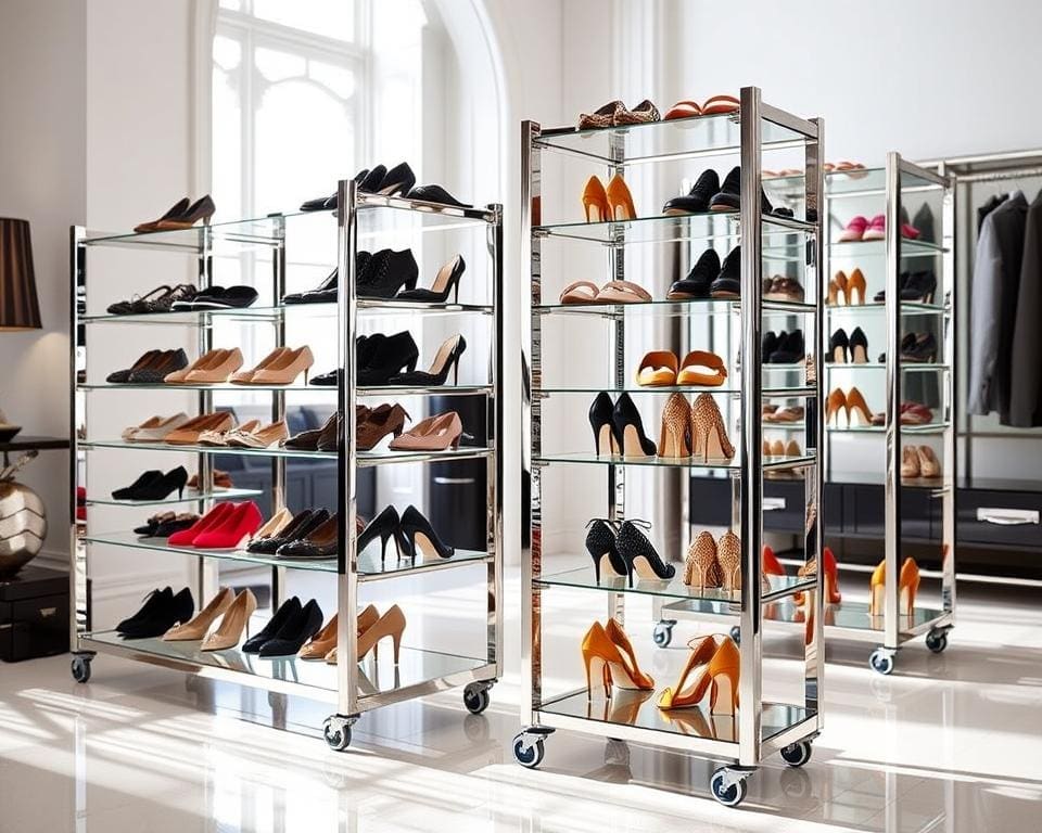 chrome shoe racks for elegant shoe storage