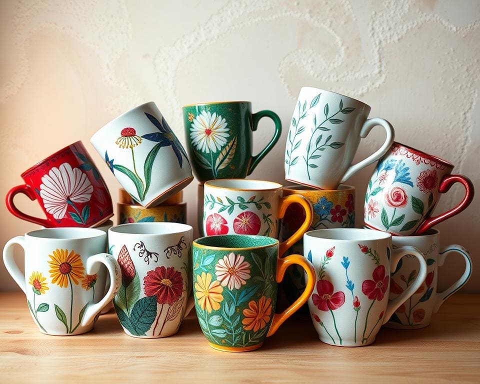 Ceramic Mugs with Hand-Painted Designs