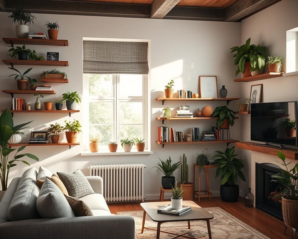 wall shelves to maximise space and create an organised environment