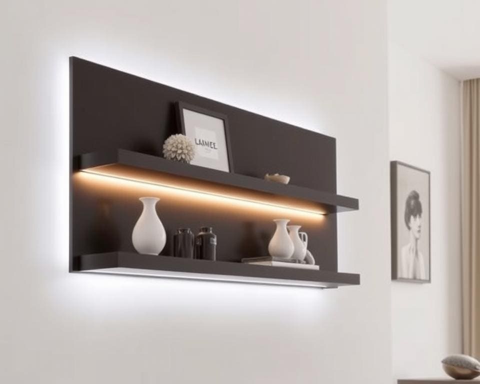 Designer wall shelf with built-in LED lighting