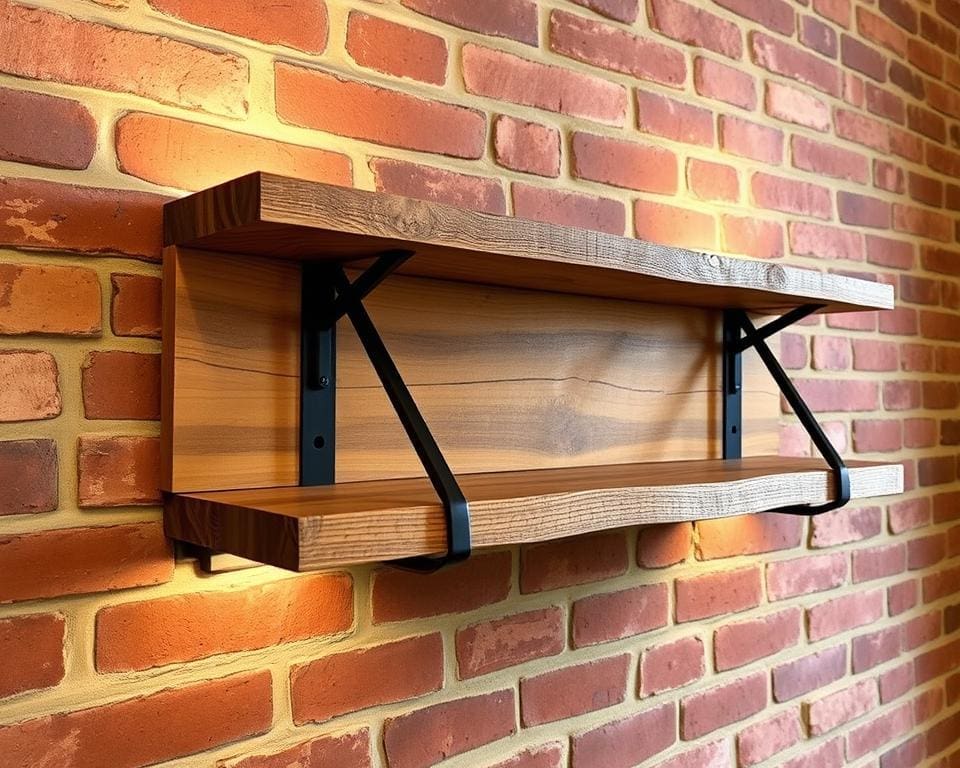 Industrial-style wall shelf with steel brackets