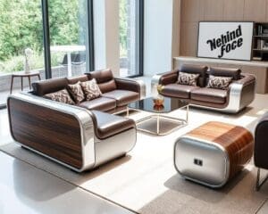 Sleek aluminum and wood modular lounge furniture