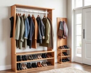 Stylish coat rack with a built-in shoe organizer