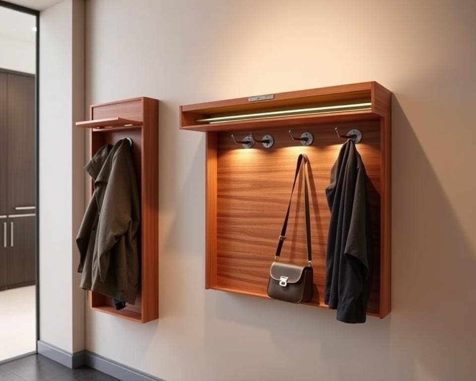 Wall-mounted coat racks with hidden storage