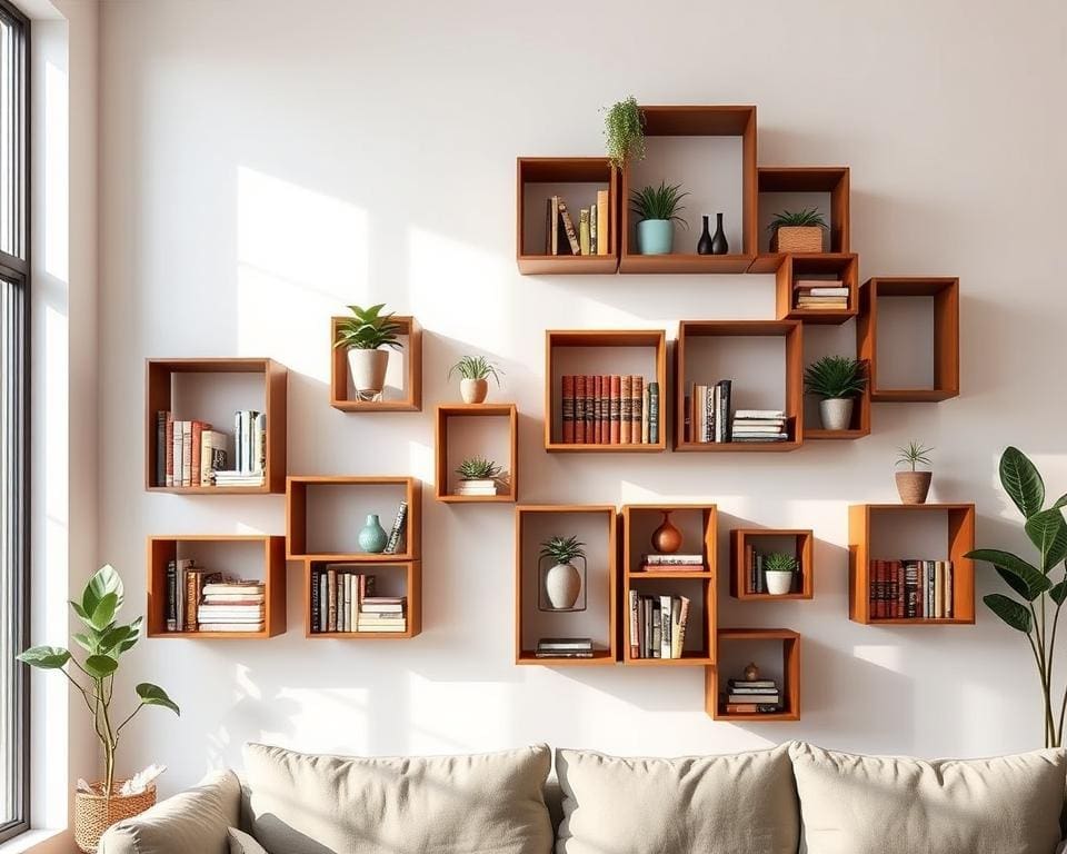 cube-shaped wall shelves