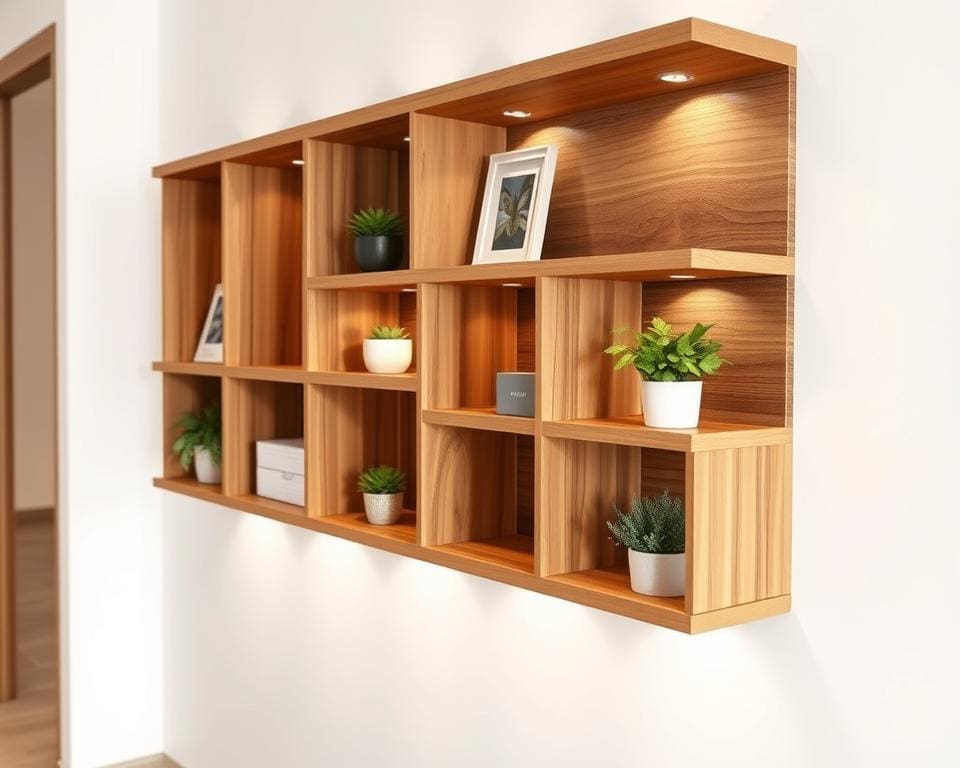 wall shelf with hidden storage compartments