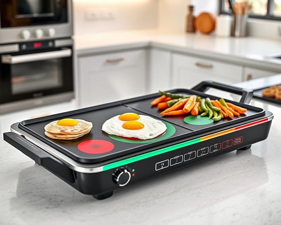 Electric griddles with adjustable heat zones