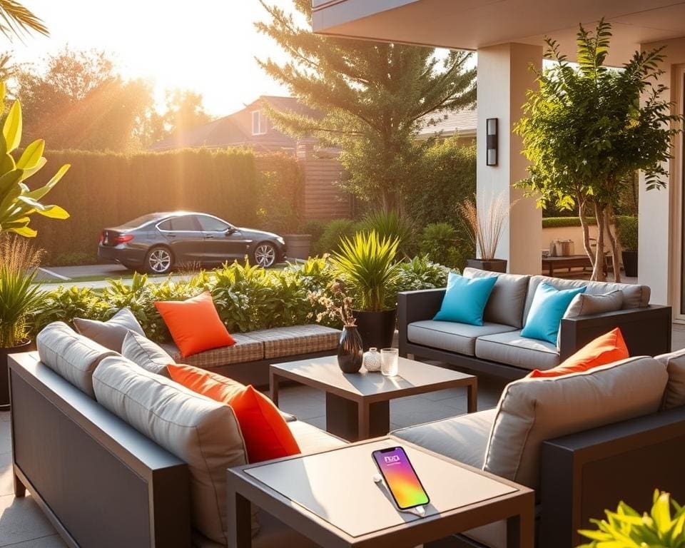 Outdoor lounge sets with built-in charging stations