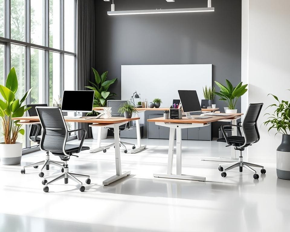 Modern desks with adjustable heights for ergonomic work