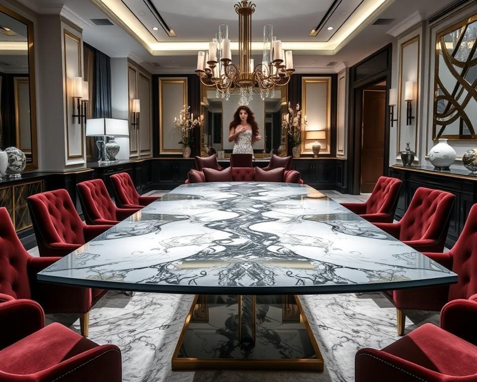 Luxury dining tables in marble and glass finishes