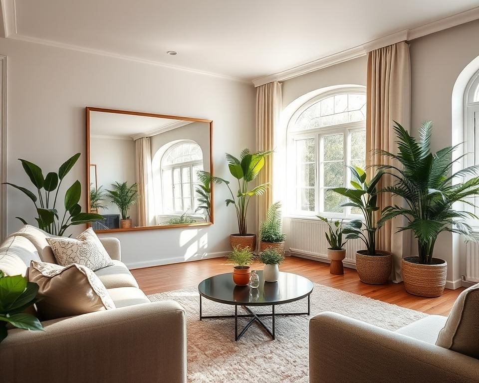 How can you use mirrors to create depth in a room?