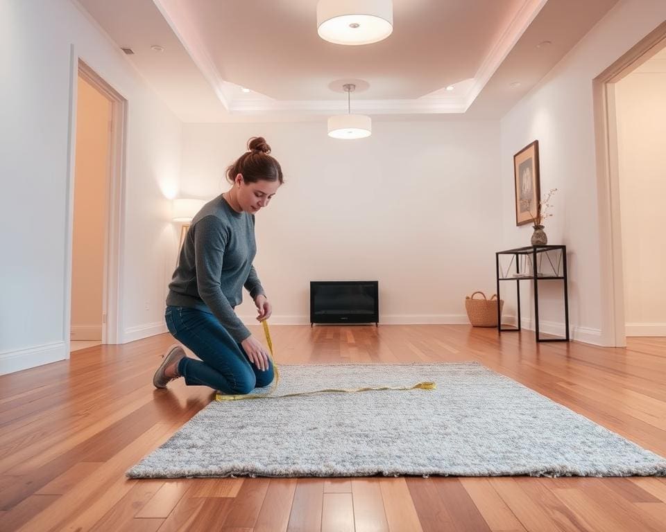 Measuring rug size in room layout