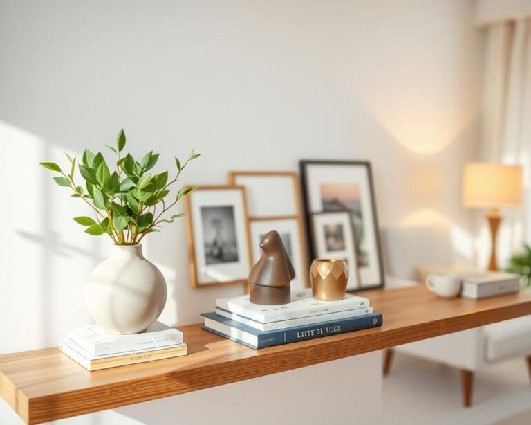 How can you decorate shelves without clutter?